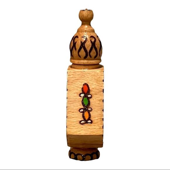 Bulgarian Small Wood Perfume Bottle Holder Hand Painted Folk Art EUC - Picture 4 of 6